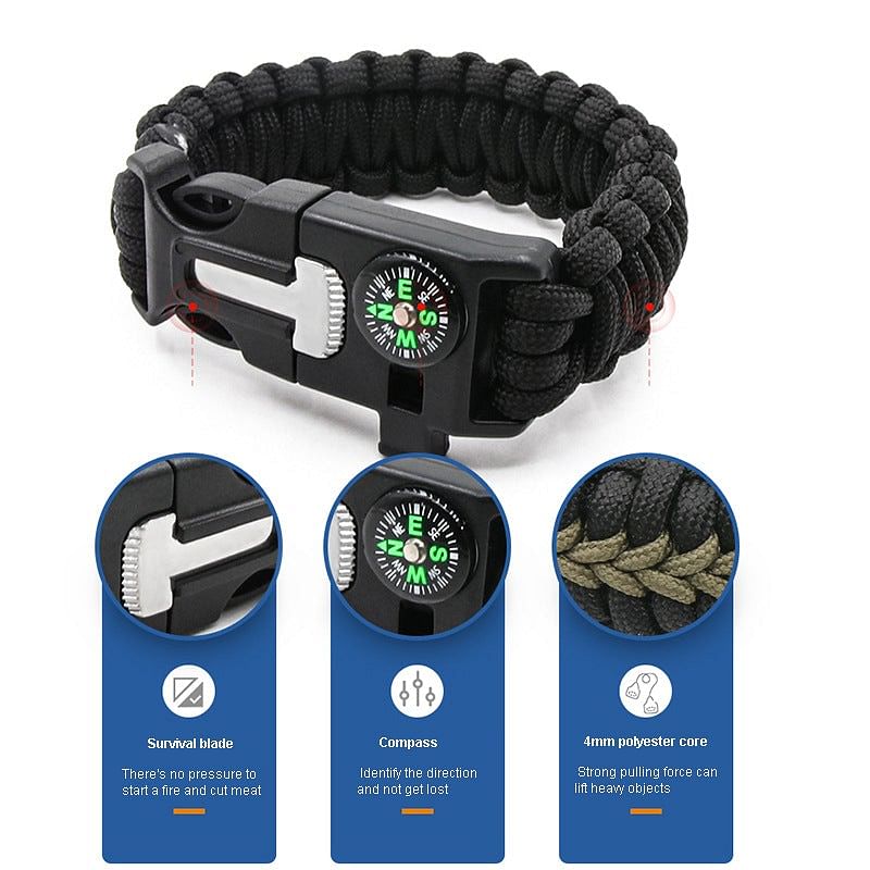 Multifunctional  5 in 1 outdoor survival bracelet with embedded compass - Hood Survivalist