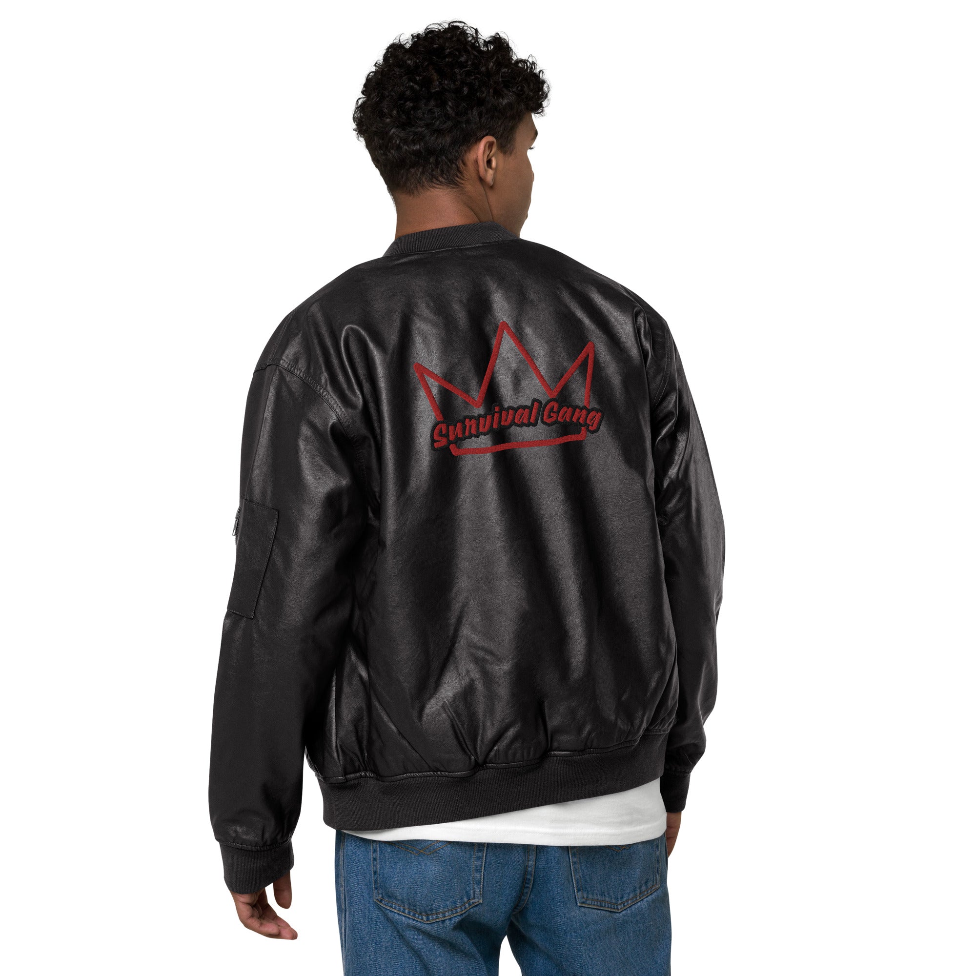 Survival Gang Survival is King Vegan Leather Bomber Jacket