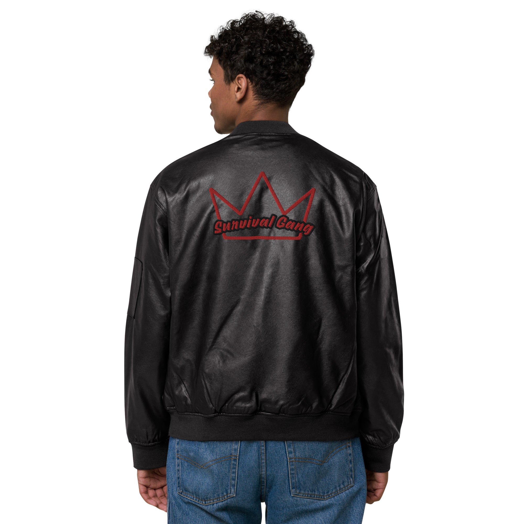 Survival Gang Survival is King Vegan Leather Bomber Jacket